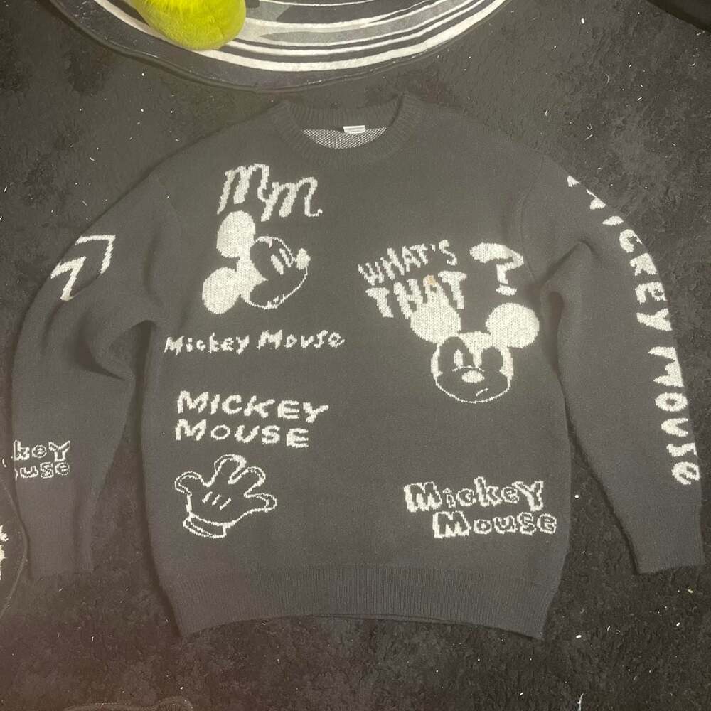 Disney Mickey Mouse Doodle Knit Sweater, Black/White Graffiti Style